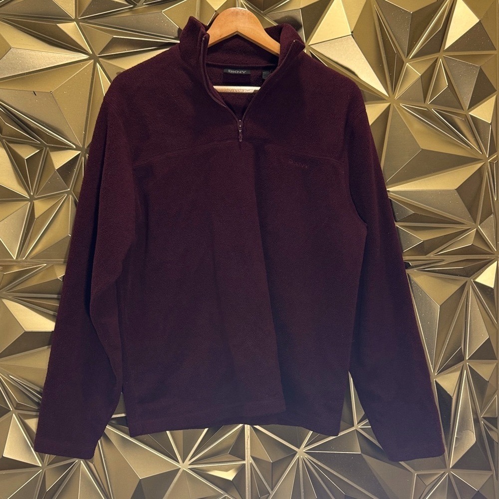 DKNY Mens Quarter Zip Fleece Pullover Burgundy Maroon Mock Neck Sweatshirt